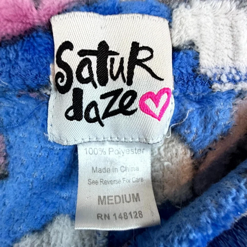 Saturdaze‎ Pajama Pants Womens Medium Blue Fleece Unicorn Rainbow Clouds Print